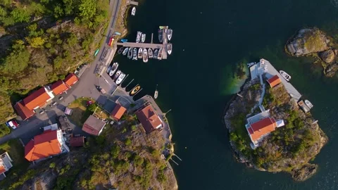 Look Down At Marina And Green Waters Beautiful 4K Areal Stock Footage 249907417