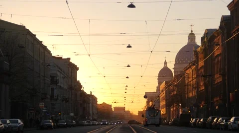 Look Down The Russian Street During Sunset 2 Stock Footage 49356374
