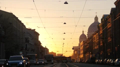Look Down The Russian Street During Sunset 1 Stock Footage 49356828