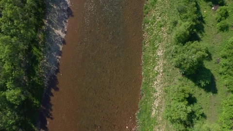 The look-down shot over a shallow river. Stock Footage 116655826