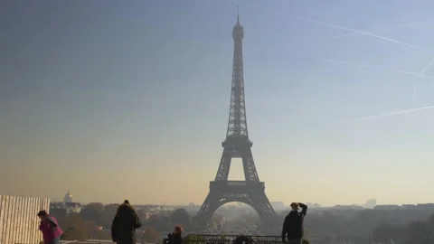 A Look At The Eiffel Tower From The Trocadero In Paris, France Stock Footage 158616599