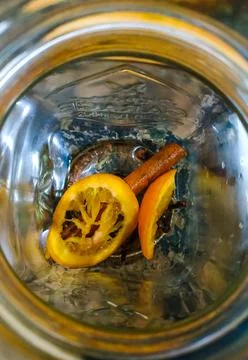 Look into an empty mug in a cafe Stock Photos