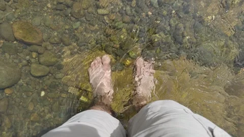 Look at Feet While Standing in Clear Creek Water 스톡 동영상 334009777