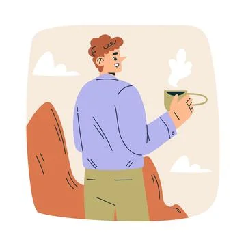 Look to Future with Man Character with Cup View Horizon Vector Illustration Stock Illustration