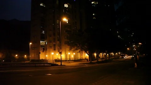 Look at a high building in the night Stock Footage 114137566