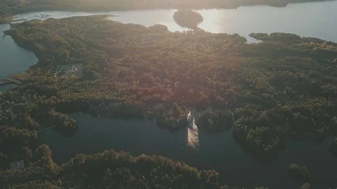 Look up to the horizon over the forest, river, lake, village Video stock 77830891