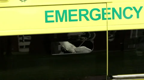 Look inside the ambulance through the open window - preparations for treatment. Stock Footage 40611124