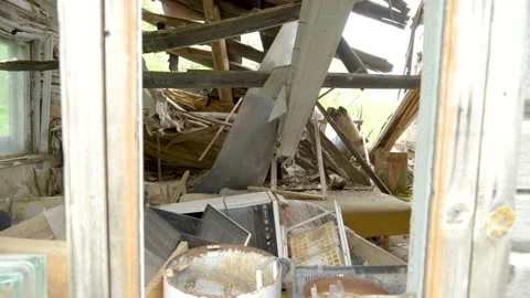 The look inside the broken and ruined house Stock Footage 137360474