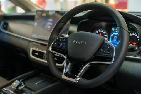 A look inside the BYD electric car Stock Photos