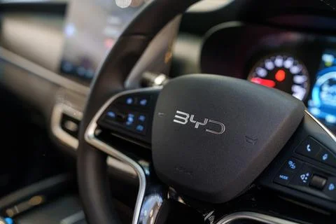 A look inside the BYD electric car Stock Photos
