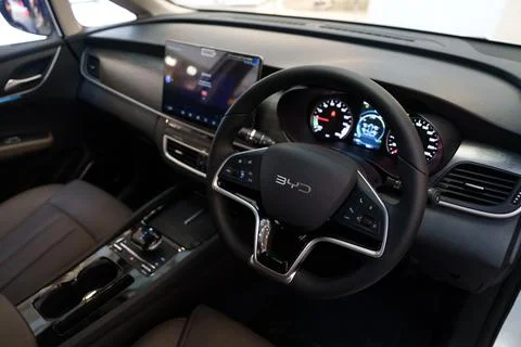 A look inside the BYD electric car Stock Photos