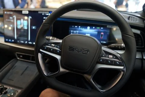 A look inside the BYD electric car Stock Photos