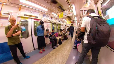 The look inside the fast running train in Osaka Japan Stock Footage 129278878