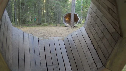 The look inside the wooden roll on the forest Stock Footage 145749287