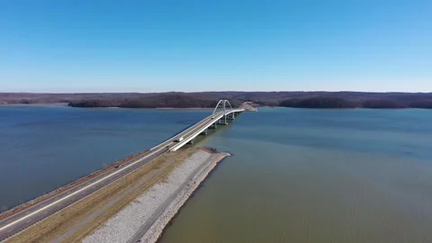 Look at a Lake Bridge Drone Stock Footage 229604429