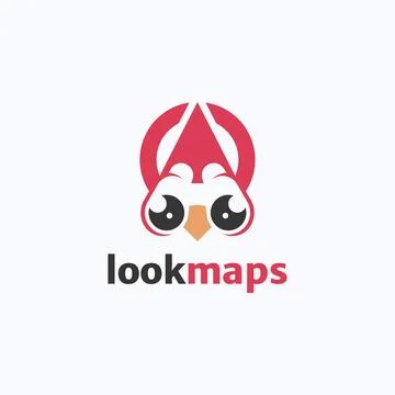 Look map with an owl head shape logo design vector. Travel destination symb.. Stock Illustration