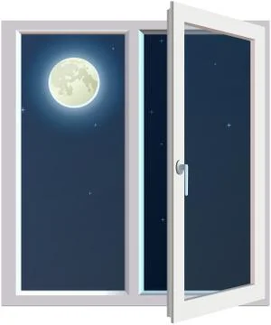 Look at the Moon thru half opened modern window Illustrazione stock