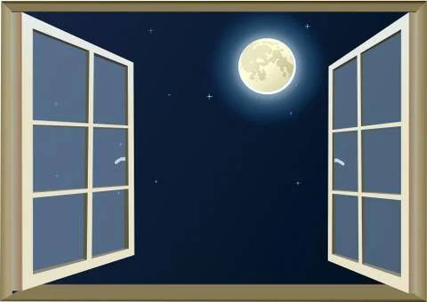 Look at the Moon thru opened window Stock Illustration