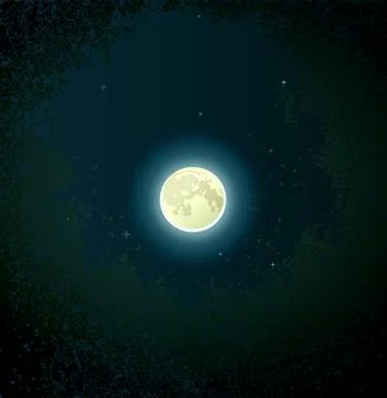 Look at the Moon thru tree top with leafs Illustrazione stock
