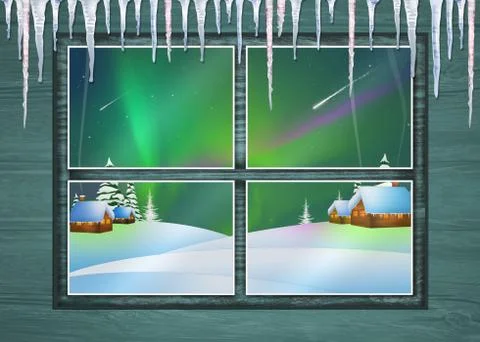 Look at the northern lights from the window Stock Illustration