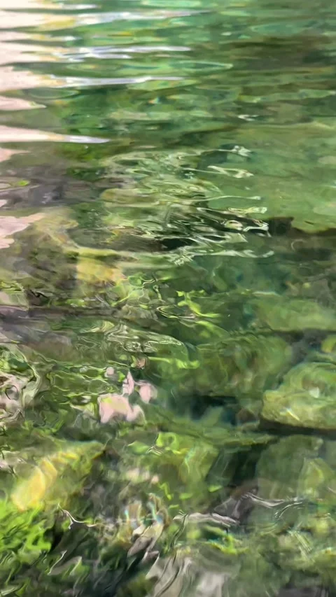 A look at reflection of glare in clear water of mountain lake Stock Footage 280298894