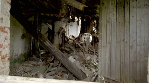 A look of the ruined ceilings inside the house Stock Footage 137363503