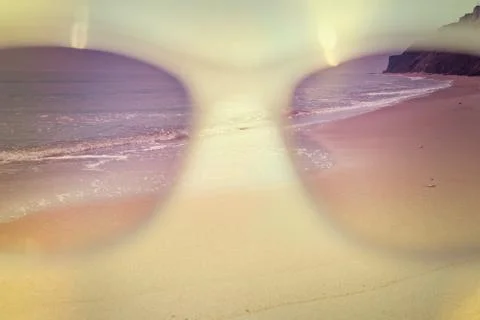 Look to the sea through the sunglasses - summertime concept, vintage style Stock Photos