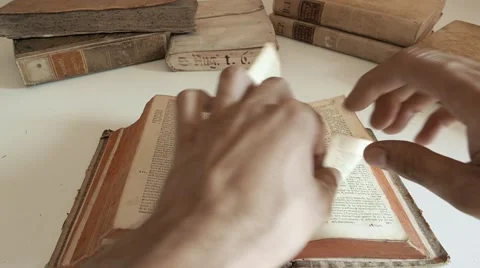 Look for specific page on the old book - 4k Stock Footage 53587135