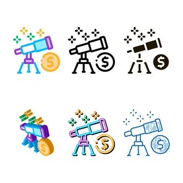 Look at telescope money icon vector styles outline Stock Illustration