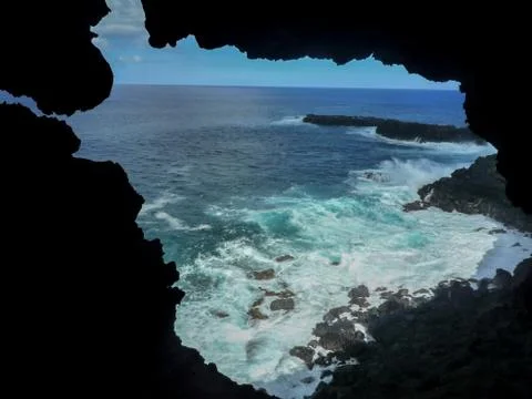 Look of thee ocean from an Easter Island Cave Stock Photos