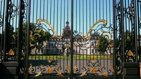 Look through gate at castle Stock Footage 874997