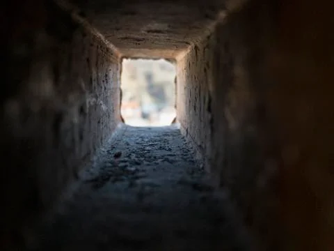 Look through the inside of rectangle brick hole Stock Photos
