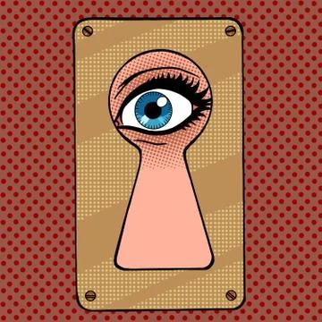 Look through the keyhole snooping and curiosity Stock Illustration