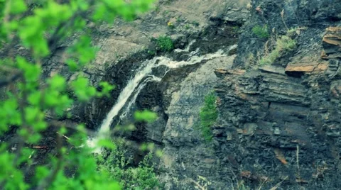 Look through the leaves on the waterfall. Stock Footage 50114972