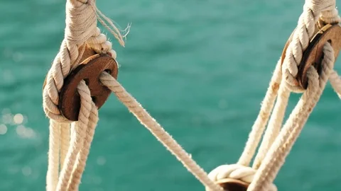 Look Through the Ropes of Ship at Sea Stock Footage 80628611