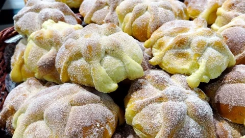 Look at the traditional Day of the Dead bread in Mexico City Stock Footage 289978664