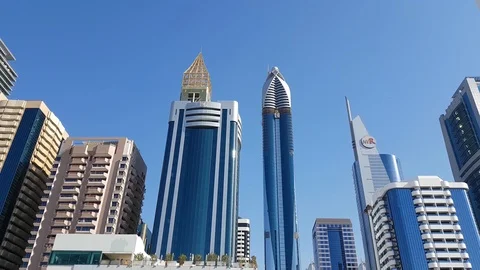 Look up view to skyscrapers on sheikh zayed road Stock Footage 86287337