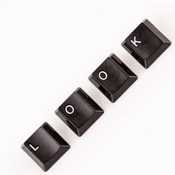 Look word written with black computer buttons over white Stock Photos