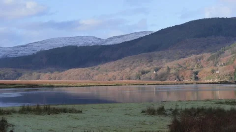 Looking across the Afon Mawddach, in early winter light. North Wales, UK Video stock 293097201