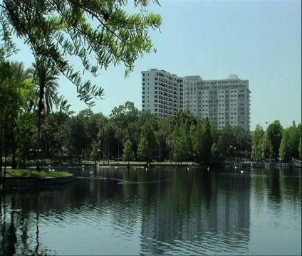 Looking across the lake w/ left to right pan Video stock 481502