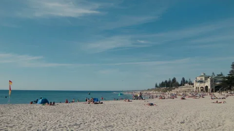 Looking Across the Sandy Beach at Cottesloe Beach Stock Footage 45578494