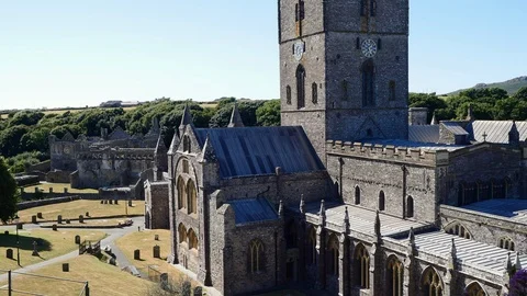 Looking across to St Davids Cathedral, Pembrokeshire Wales Stock Footage 93175612