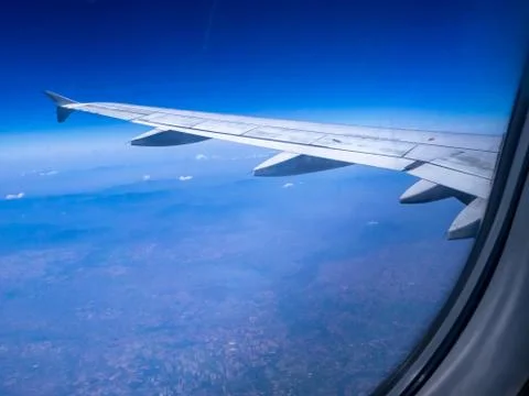 The looking at aircraft wing view from windows Foto stock