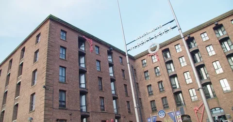 Looking up at Albert Dock in Liverpool, England - 4K Stock Footage 84473528
