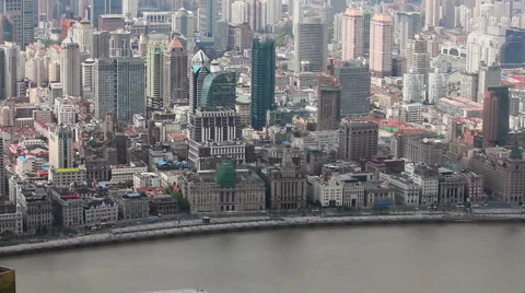 Looking along Huangpu River towards Bund . Shanghai, China Stock Footage 40497186