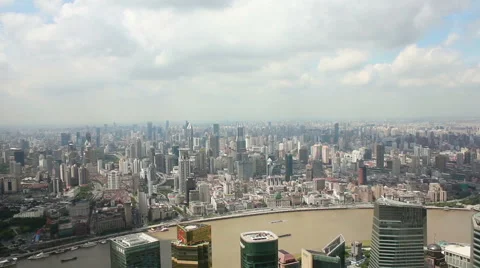 Looking along Huangpu River towards Bund . Shanghai, China Stock Footage 40569174
