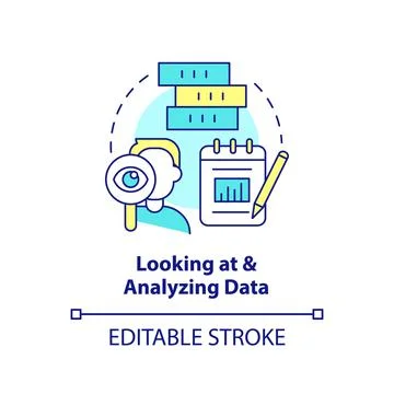 Looking at and analyzing data concept icon Illustrazione stock