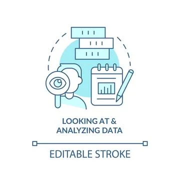 Looking at and analyzing data turquoise concept icon Stock Illustration