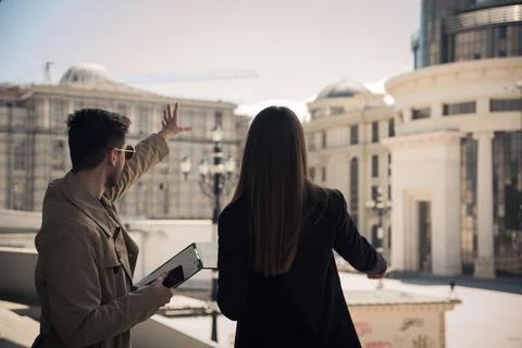 Looking and explaining the architecture Stock Photos