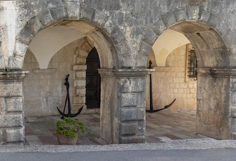 Looking into the archways of an ancient building Stock Photos